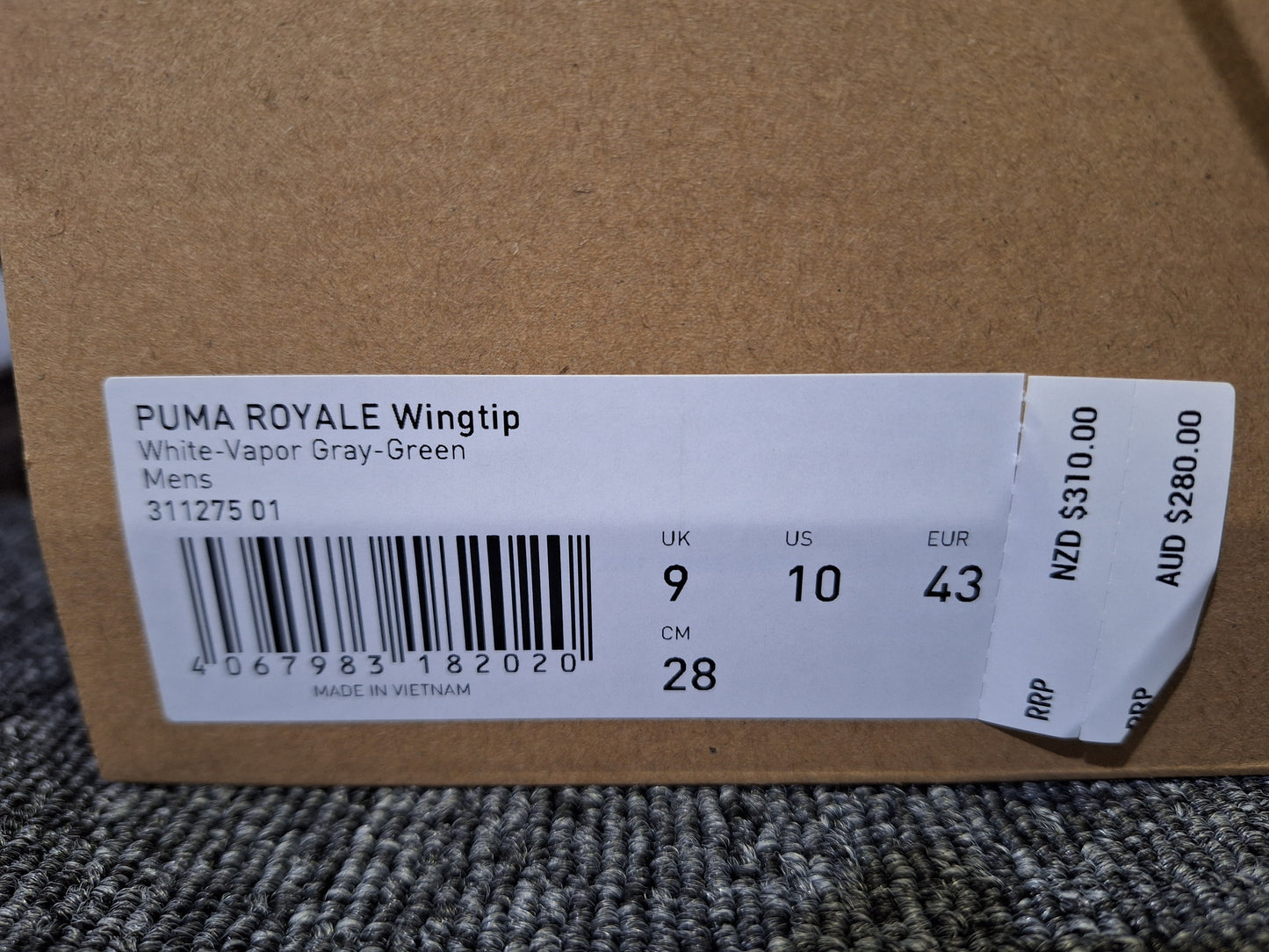 PUMA - Royale Wingtip - Pure White - Size 10 US - BRAND NEW