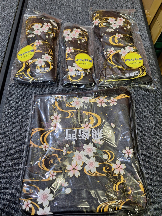Tobiemon - Headcover 4 Piece Set - Driver, Fwy, Hyb, Iron Set - Cherry Blossoms - Shams Golf Exchange